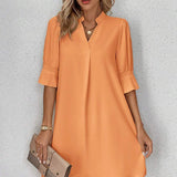 Vestido Midi Casual Decote Entalhado Alice Orange