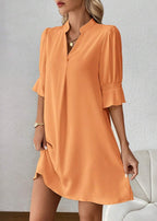 Vestido Midi Casual Decote Entalhado Alice Orange