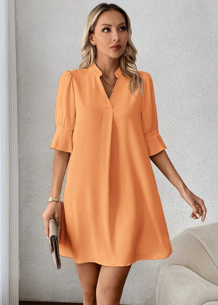 Vestido Midi Casual Decote Entalhado Alice Orange