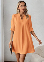 Vestido Midi Casual Decote Entalhado Alice Orange