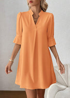 Vestido Midi Casual Decote Entalhado Alice Orange