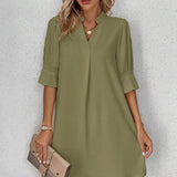 Vestido Midi Casual Decote Entalhado Alice Olive Green