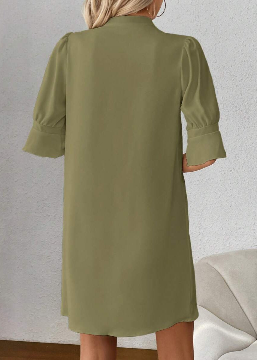 Vestido Midi Casual Decote Entalhado Alice Olive Green