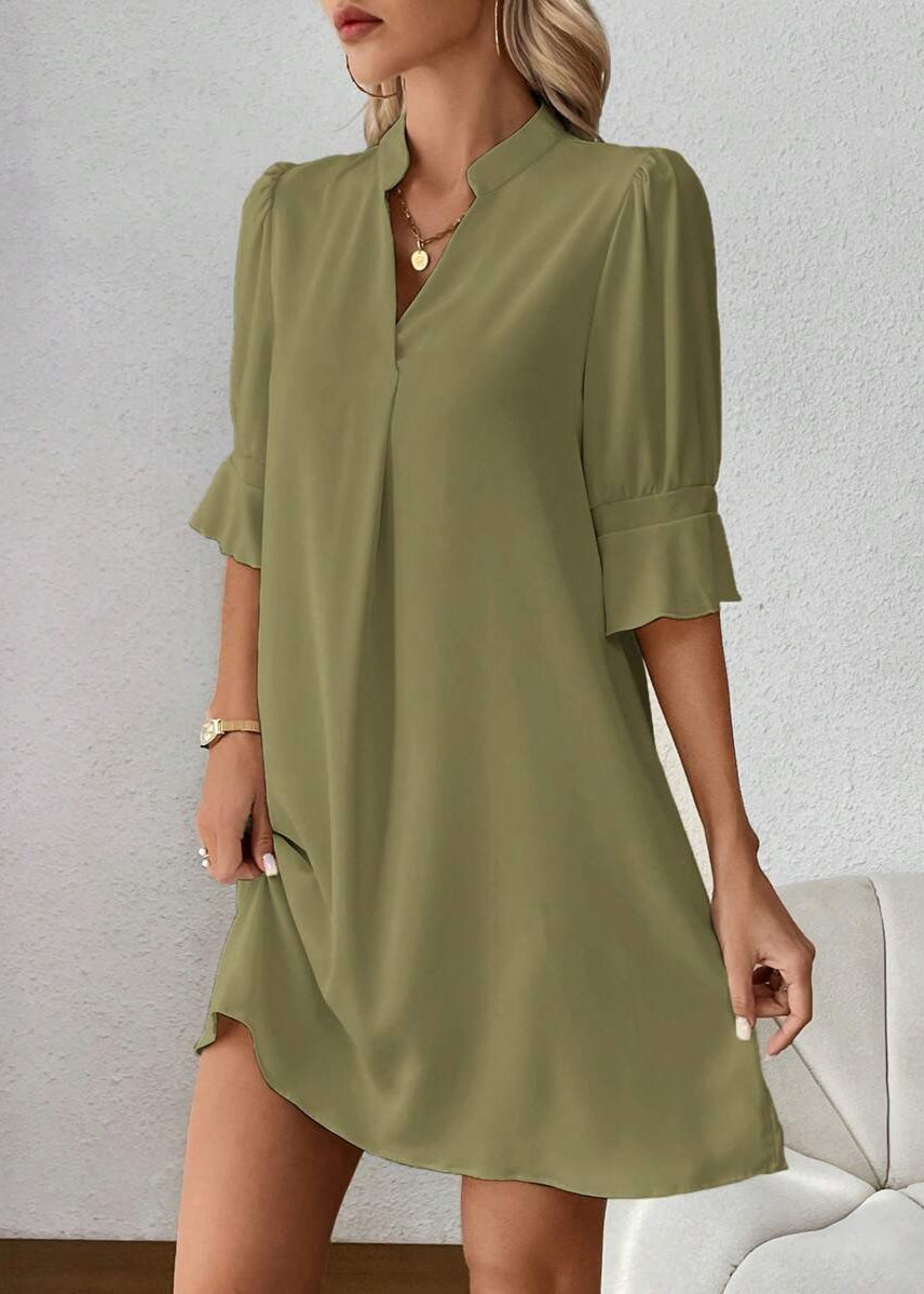 Vestido Midi Casual Decote Entalhado Alice Olive Green