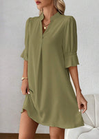 Vestido Midi Casual Decote Entalhado Alice Olive Green