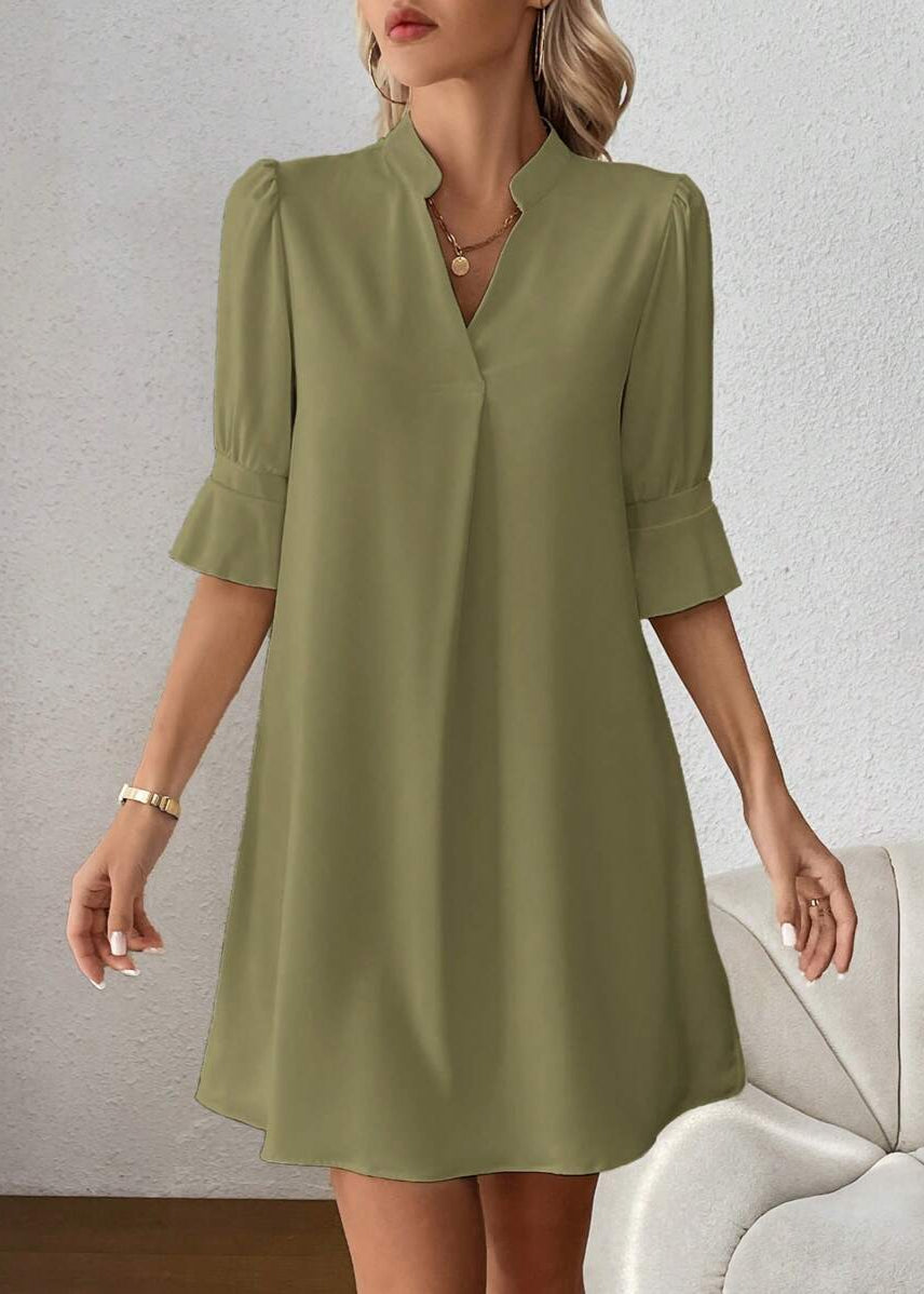 Vestido Midi Casual Decote Entalhado Alice Olive Green