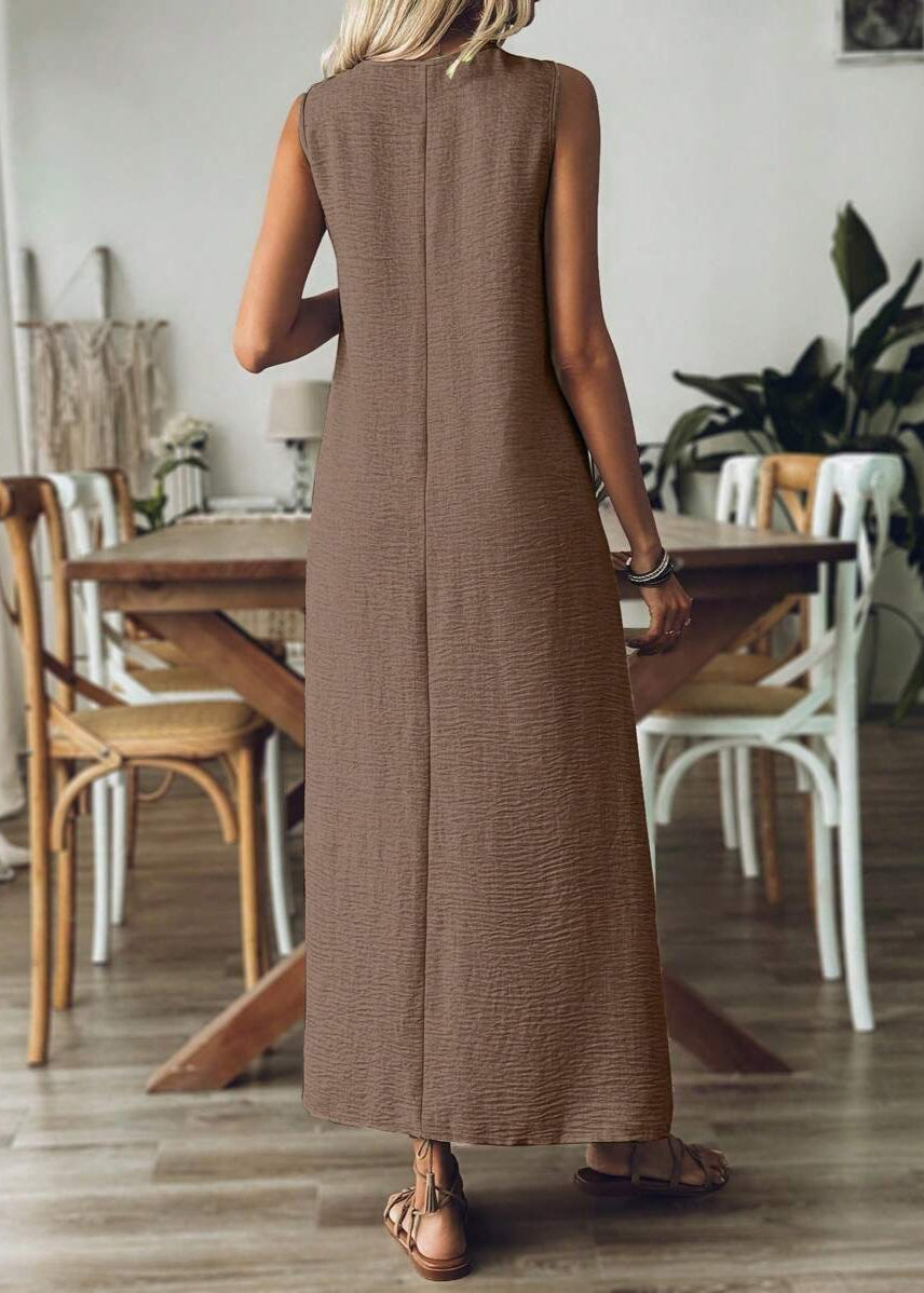 Vestido Longo Decote em V sem Manga Mariá Brown