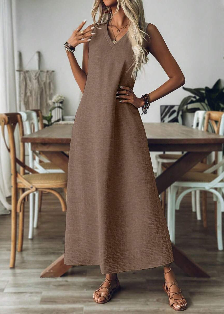 Vestido Longo Decote em V sem Manga Mariá Brown