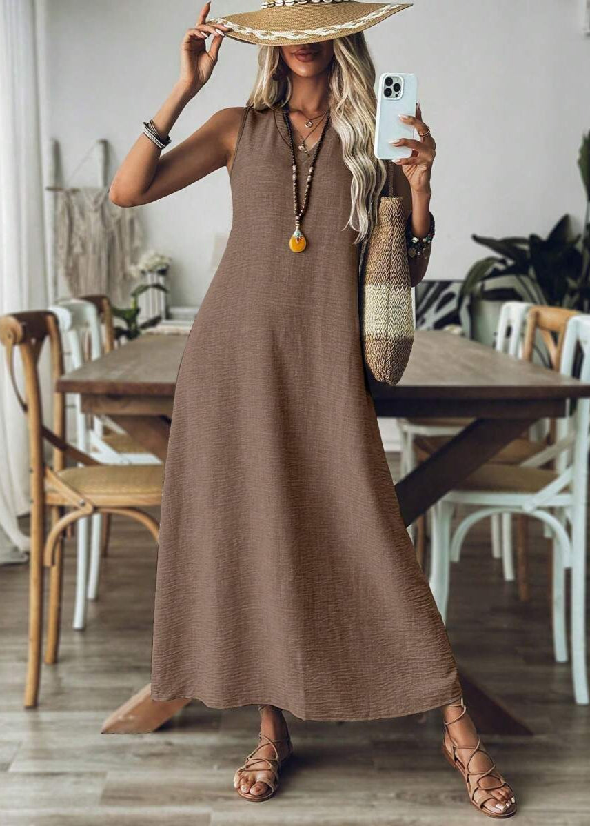 Vestido Longo Decote em V sem Manga Mariá Brown