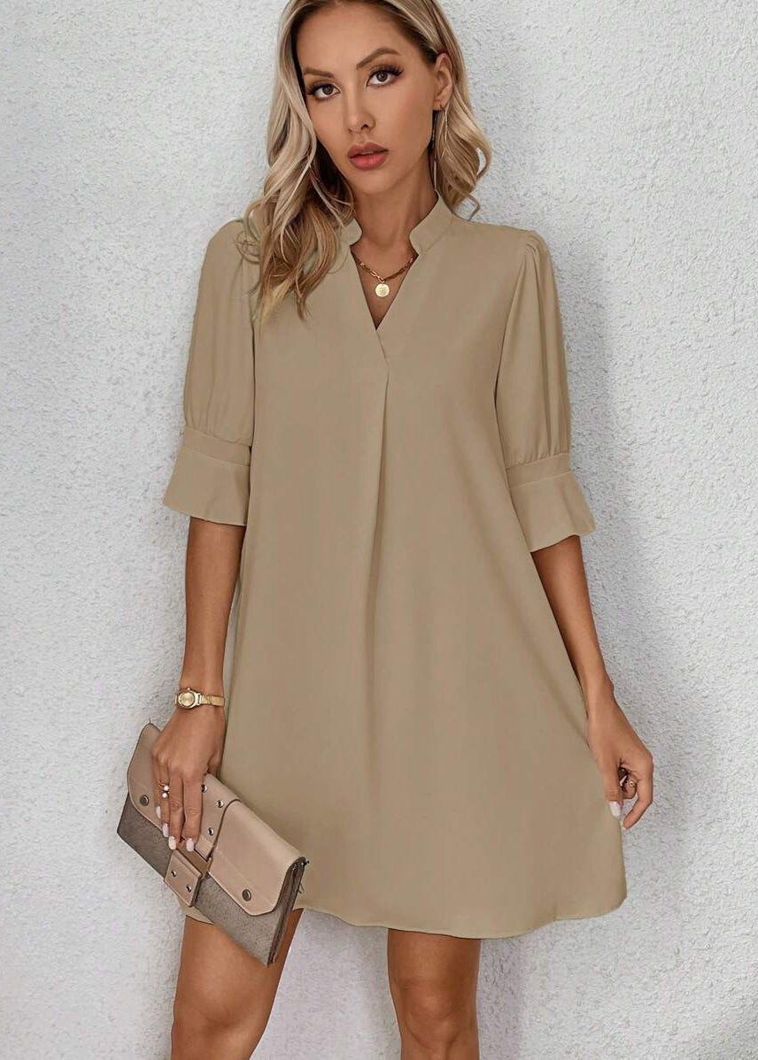 Vestido Midi Casual Decote Entalhado Alice Nude