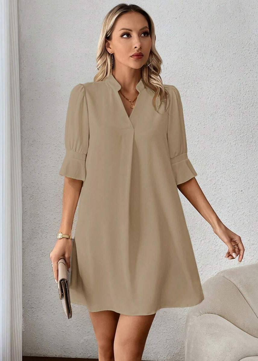 Vestido Midi Casual Decote Entalhado Alice Nude