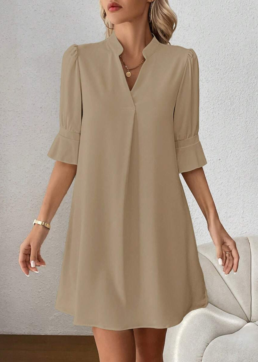 Vestido Midi Casual Decote Entalhado Alice Nude