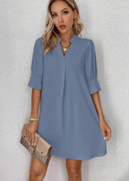 Vestido Midi Casual Decote Entalhado Alice Blue