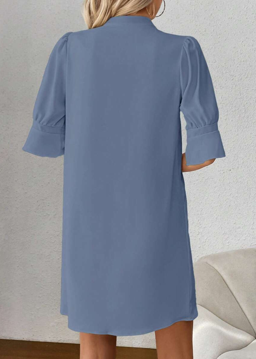 Vestido Midi Casual Decote Entalhado Alice Blue