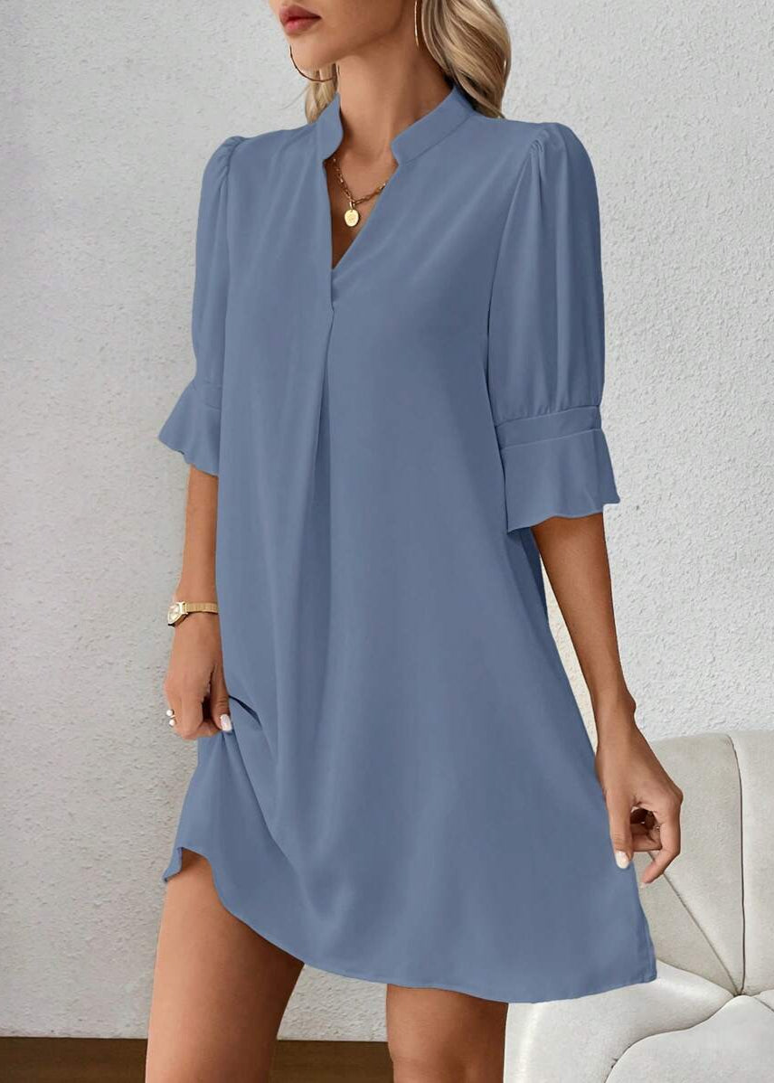 Vestido Midi Casual Decote Entalhado Alice Blue