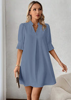 Vestido Midi Casual Decote Entalhado Alice Blue