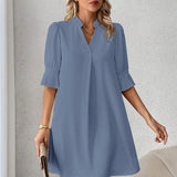 Vestido Midi Casual Decote Entalhado Alice Blue
