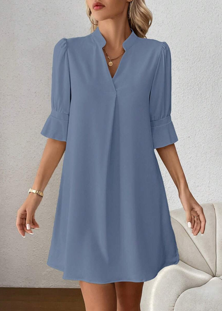 Vestido Midi Casual Decote Entalhado Alice Blue