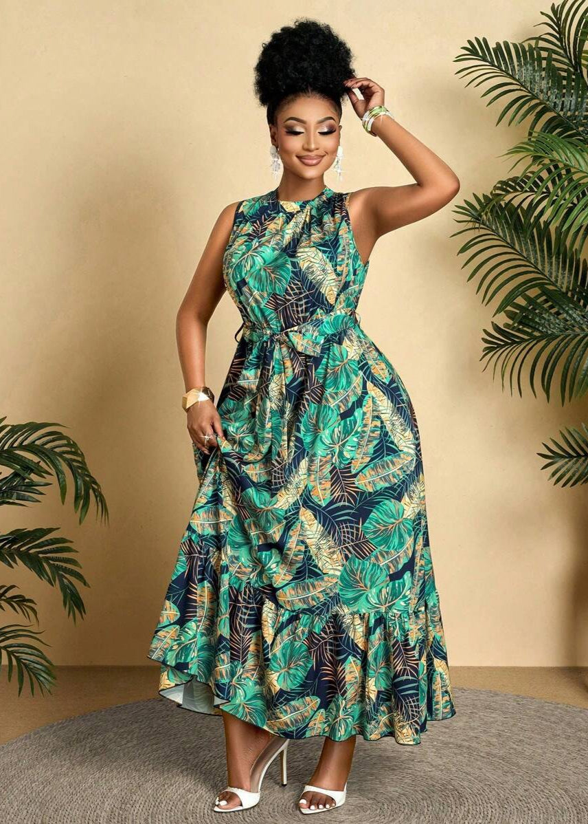 Vestido Plus Size Longo Boho com Estampa Tropical Fabi