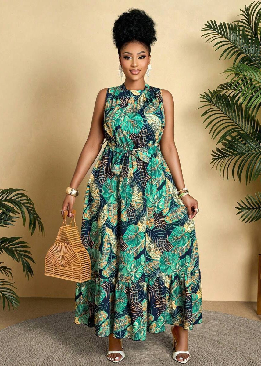 Vestido Plus Size Longo Boho com Estampa Tropical Fabi