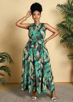 Vestido Plus Size Longo Boho com Estampa Tropical Fabi