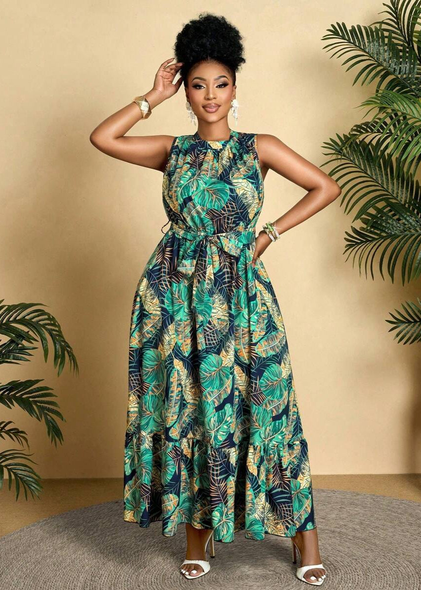 Vestido Plus Size Longo Boho com Estampa Tropical Fabi