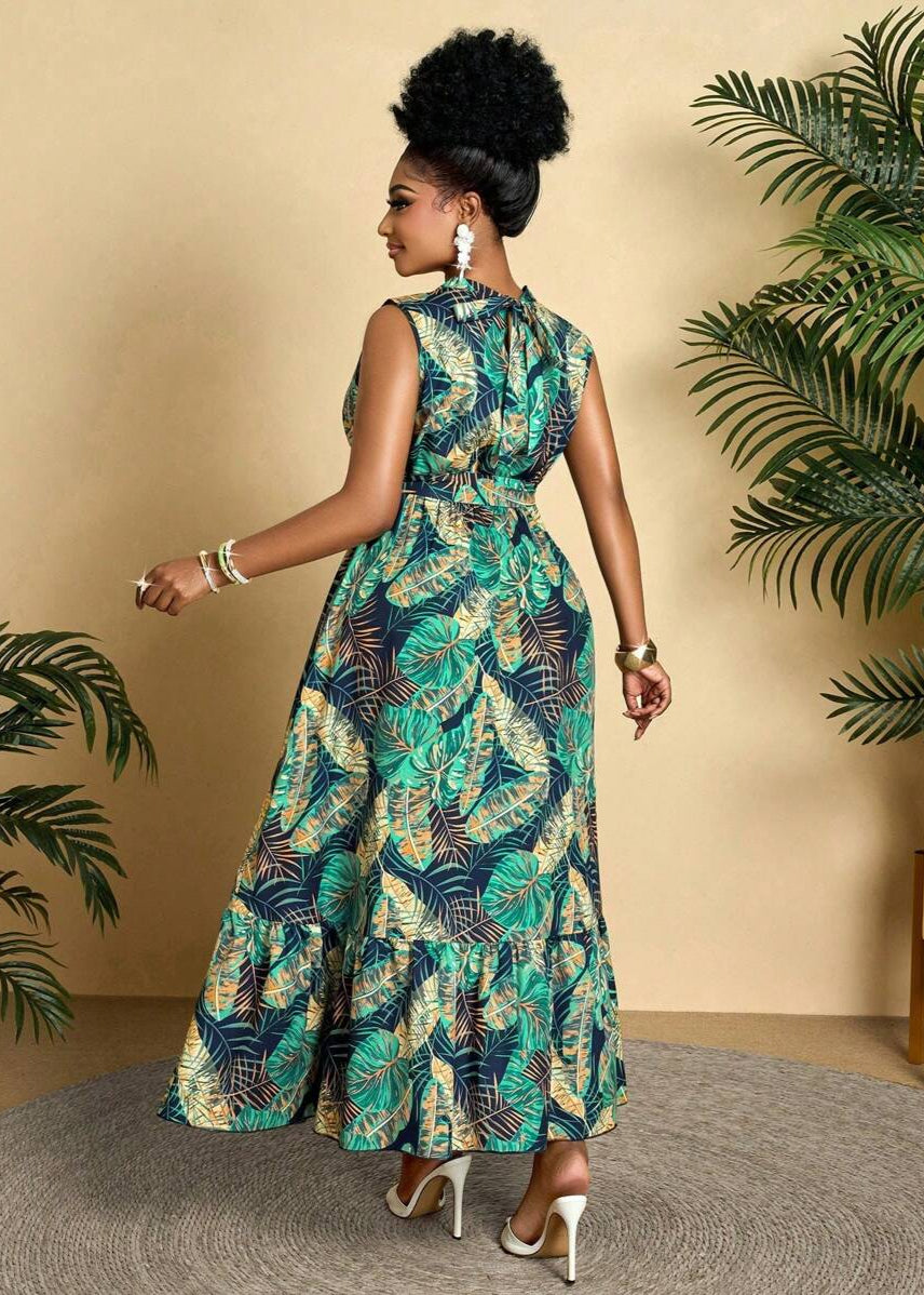 Vestido Plus Size Longo Boho com Estampa Tropical Fabi