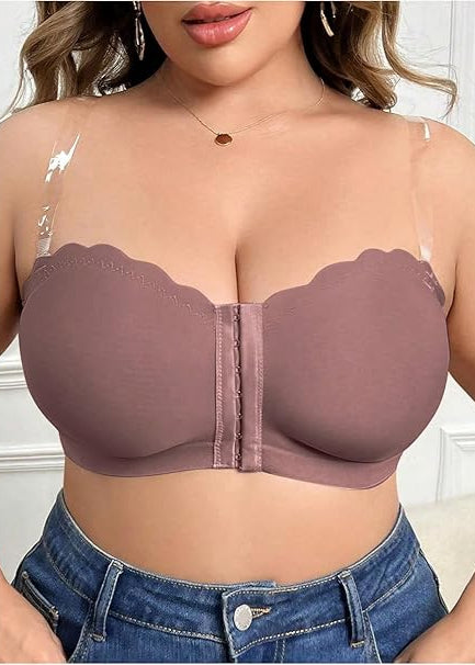 Sutiã Plus Size Tomara que Caia Tubular com Fecho Frontal sem Fios Brown