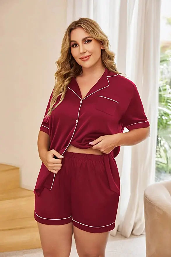 Pijama Feminino Plus Size Camisa Manga Curta e Bermuda Anita