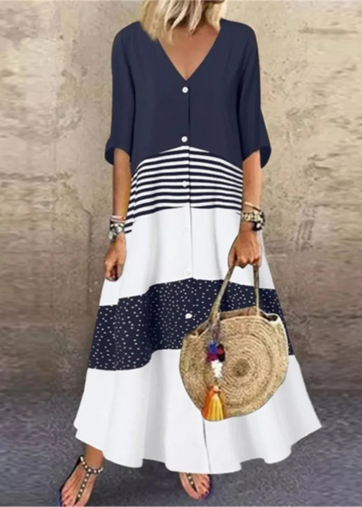 Vestido Longo Retro Manga 3/4 Daiane Blue