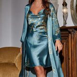 Conjunto Camisola Feminina Curta com Robe Clara Florias Green