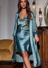 Conjunto Camisola Feminina Curta com Robe Clara Florias Green