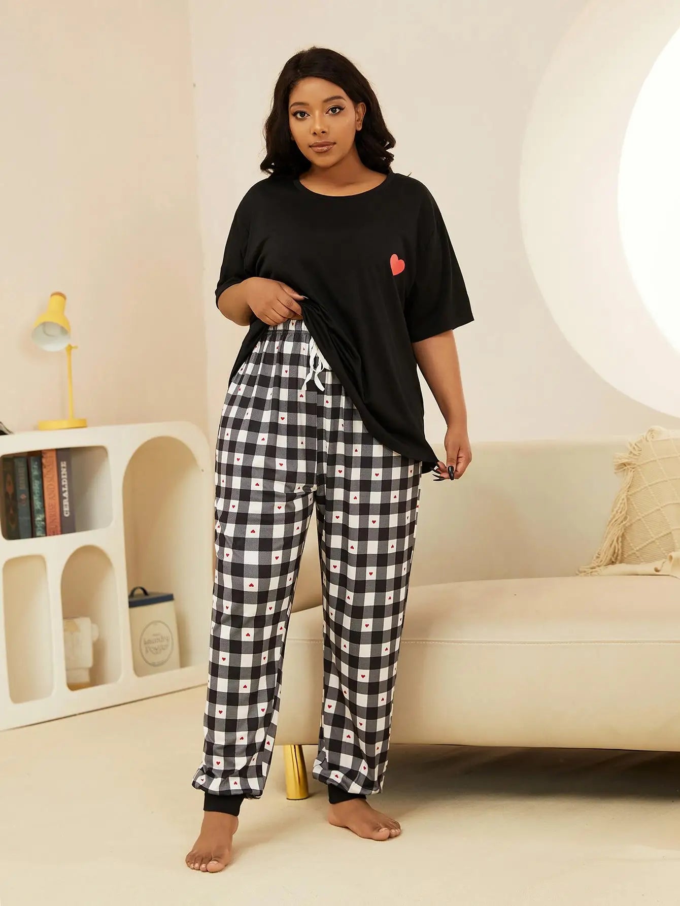 Pijama Feminino Plus Size Camiseta Manga Curta e Calça Letícia