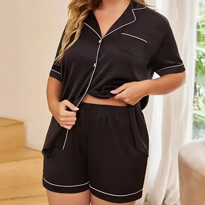 Pijama Feminino Plus Size Camisa Manga Curta e Bermuda Anita