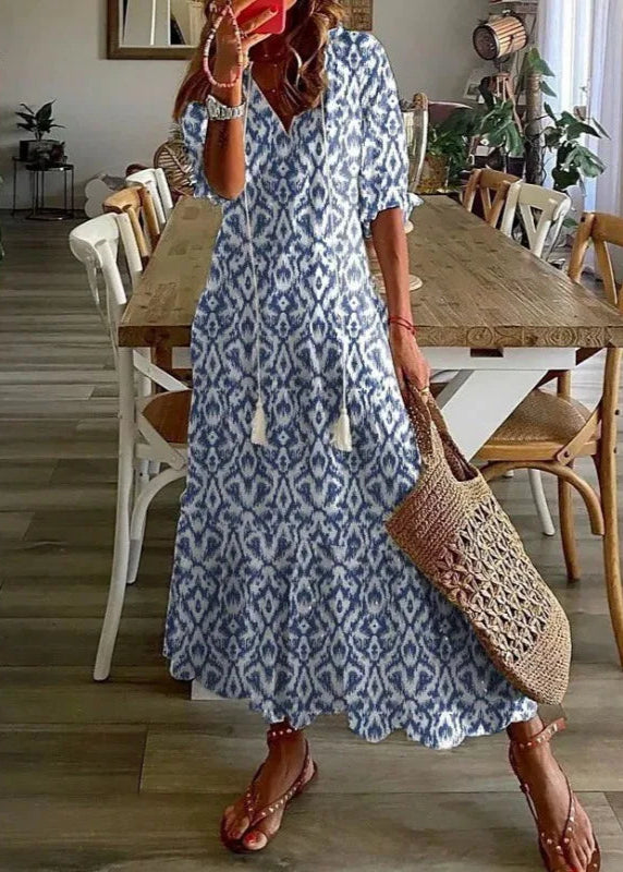 Vestido Longo Boho Vintage Camila Blue