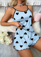 Pijama Feminino Curto Short Doll Heart Blue