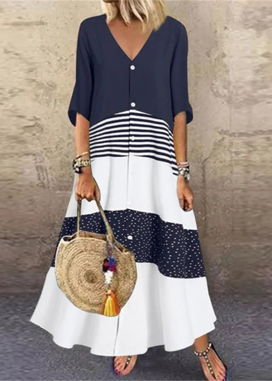 Vestido Longo Retro Manga 3/4 Daiane Blue