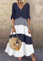 Vestido Longo Retro Manga 3/4 Daiane Blue