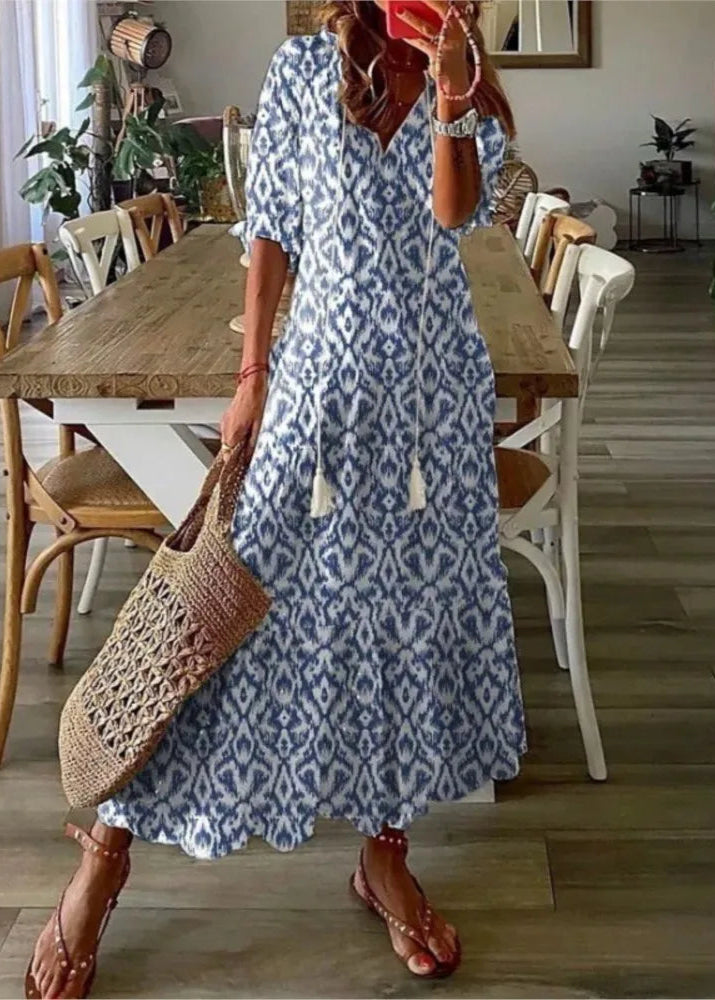 Vestido Longo Boho Vintage Camila Blue