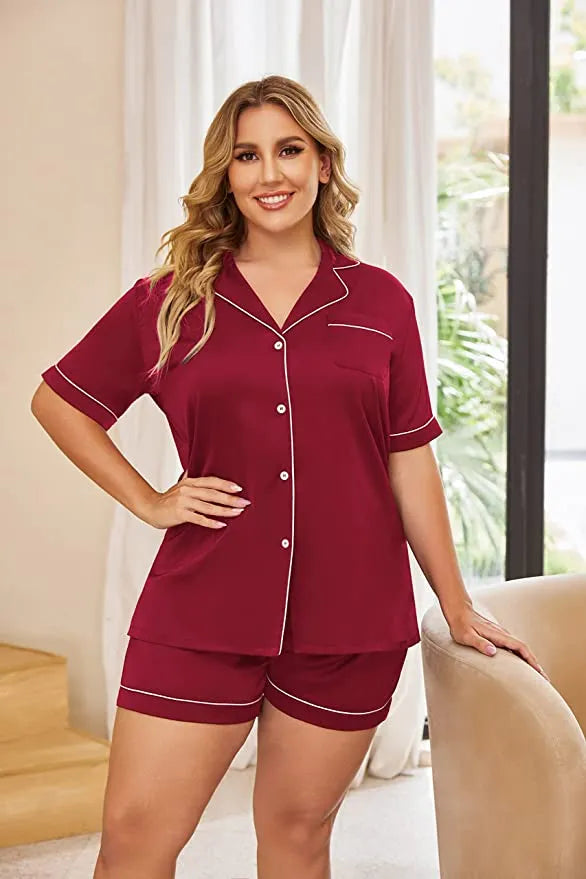 Pijama Feminino Plus Size Camisa Manga Curta e Bermuda Anita