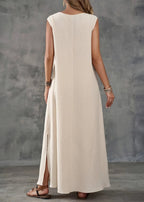 Vestido Longo Elegante sem Manga Lisa Nude